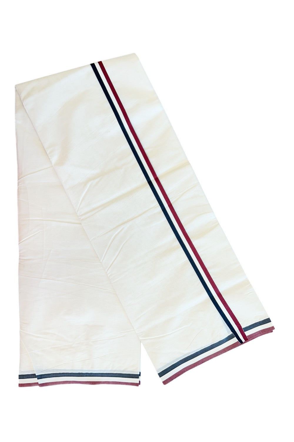 ADMK VESHTI - 22% DISCOUNT! KaithariKada 100% Cotton off white Double - (Unbleached) Mundu/Dhoti - 100X100 - 0.75 inch Black White & Maroon kara - 1KK5126ASH