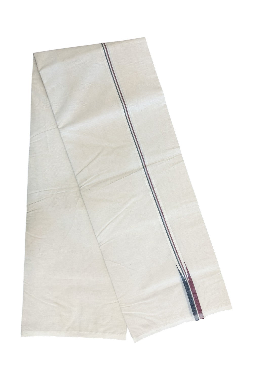 ADMK VESTHI 22% DISCOUNT ! KaithariKada Balaramapuram 100% COTTON DOUBLE OFF WHITE (Unbleached) Mundu/Dhoti-100X100- 0.75 Inch  Puliyilakkara Maroon & Black Chutty Kara - 1KK5140ASH