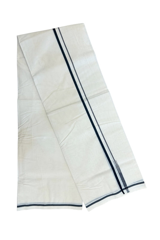 21% DISCOUNT !! KaithariKada Balaramapuram 100% Cotton Double Off white - (Unbleached) Mundu/Dhoti-100x100 0.25 inch  Puliyilakkara Black Chutty Kara - 1KK5145ASH