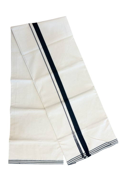 16% DISCOUNT ! KaithariKada Balaramapuram 100% COTTON SINGLE OFF WHITE (Unbleached) Mundu/Dhoti-100X100- 0.75 inch  Puliyilakkara Black Chutty Kara (2 meter / 4 muzham) - 1KK5159ASH