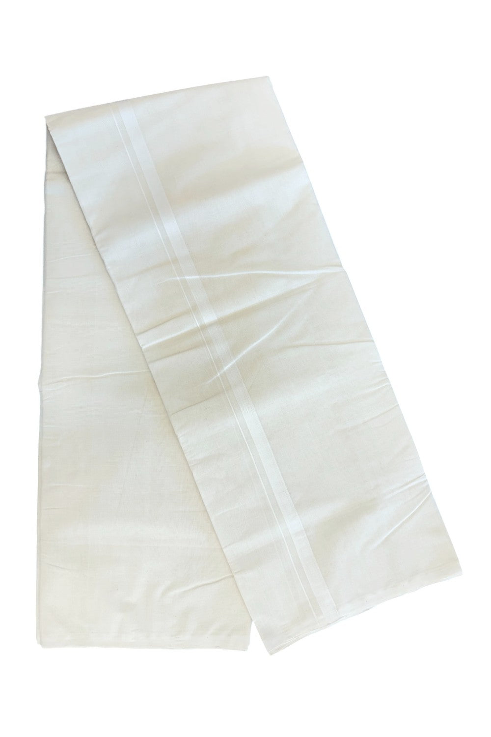 25% DISCOUNT! KaithariKada HANDLOOM Millpaav Balaramapuram - 100% PURE Cotton Off White Double (Unbleached) Mundu/Dhoti - 1.5 cm White kara - 1KK5162RAM