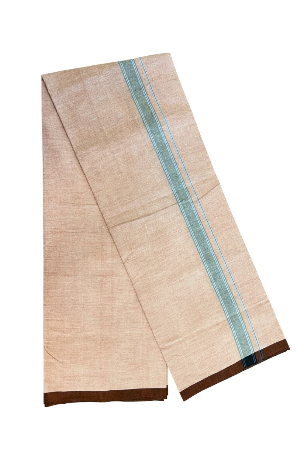 25% Discount ! KaithariKada 100% Cotton Balaramapuram HANDLOOM Single Mundu/Dhoti - Dark Peach Shaded COLOUR BODY & 1.25 inch Black Blue Striped Kara (2 meter / 4 muzham) - 1KK5225KAI