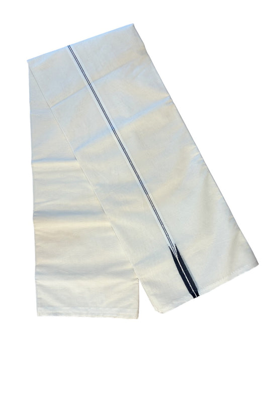 21% DISCOUNT!! KaithariKada Balaramapuram 100% Cotton off white Double  Mundu/Dhoti-100x100  Silver Kasavu & Black Chutty Kara - 1KK65RAM