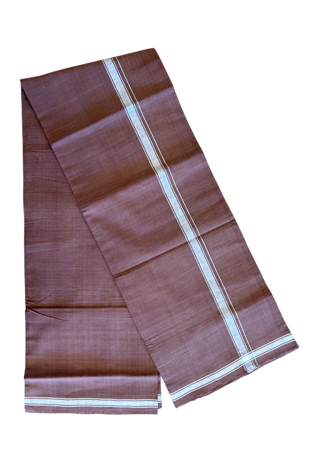 KaithariKada 100% Pure Cotton - HANDLOOM Single Mundu/Dhoti Dark Brown COLOUR BODY & White 1 inch Kara (2 meter / 4 muzham) - 1KK8004KK