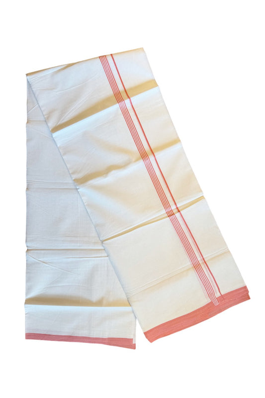 26% DISCOUNT!!! KaithariKada Balaramapuram 100% Cotton Double PURE white Mundu/Dhoti - 100x100 - PEACH PINK Striped kara - 1KK84CEE