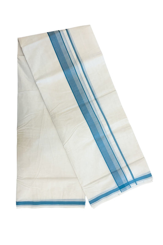 3% Discount KaithariKada Balaramapuram 100% Cotton Off White Double - (Unbleached) - Mundu/Dhoti - 100x100 - 1.5 inch Military Green Stripes Kara - 1KK5199ASH