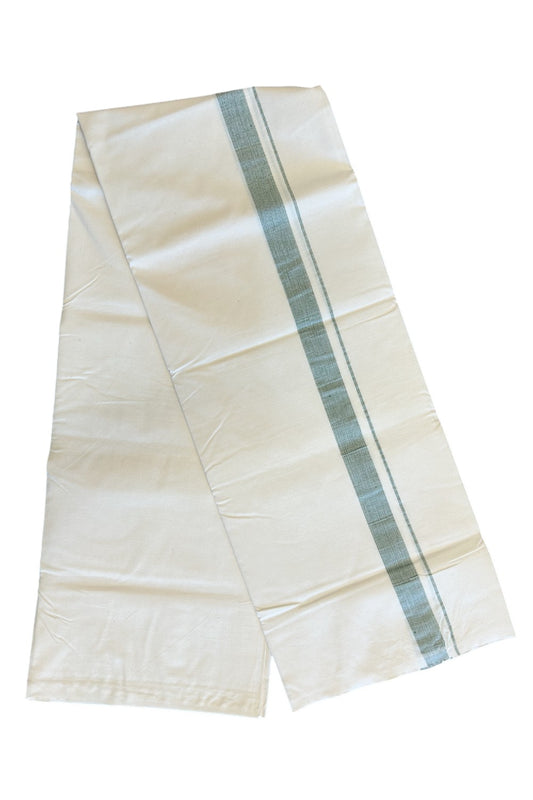 14% DISCOUNT ! KaithariKada Balaramapuram 100% COTTON SINGLE OFF WHITE - (Unbleached) Mundu/Dhoti-Twisted 100s Thread- 1.5 inch Shaded Green Kara (2 metre / 4 muzham)- 1KK5019ASH