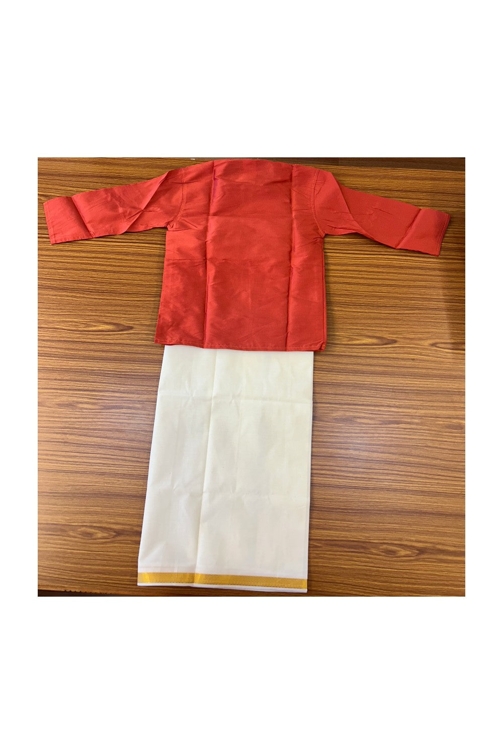 10% DISCOUNT !!! Yuvaraj -Traditional South Indian Kids Silk kurta & Mund - Brick red kurta Off white Kasavu Mund Age 6- 1KK112YUV6