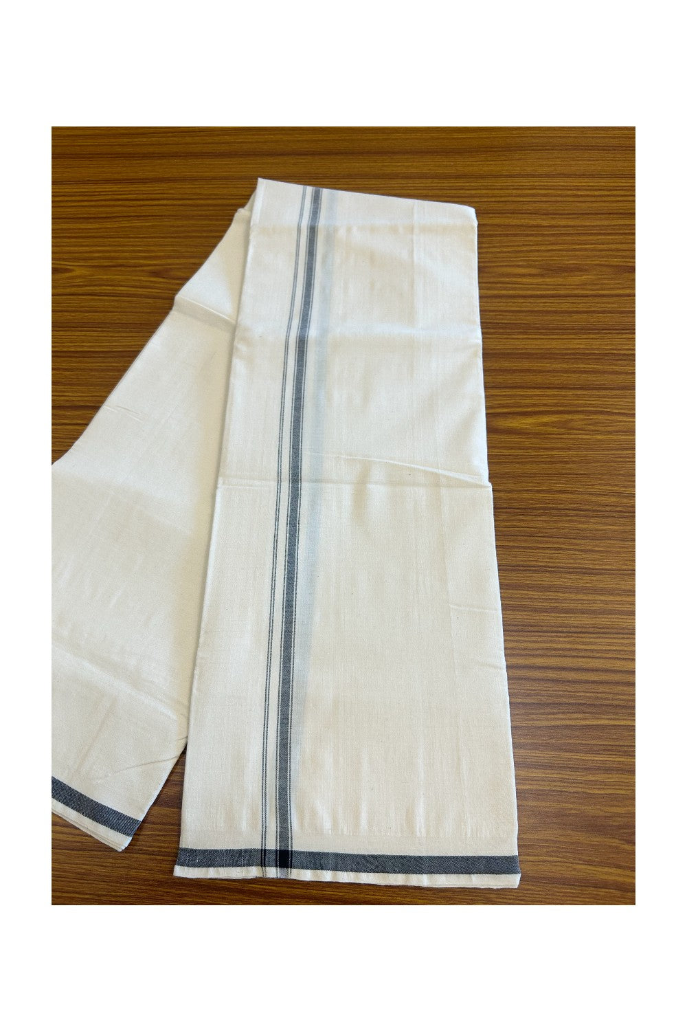 30% Discount ! KaithariKada 100% Cotton Balaramapuram HANDLOOM Off white (Unbleached) Single Mundu/Dhoti - 0.75 inch (2 meter / 4 muzham) Ash Black Kara - 2.