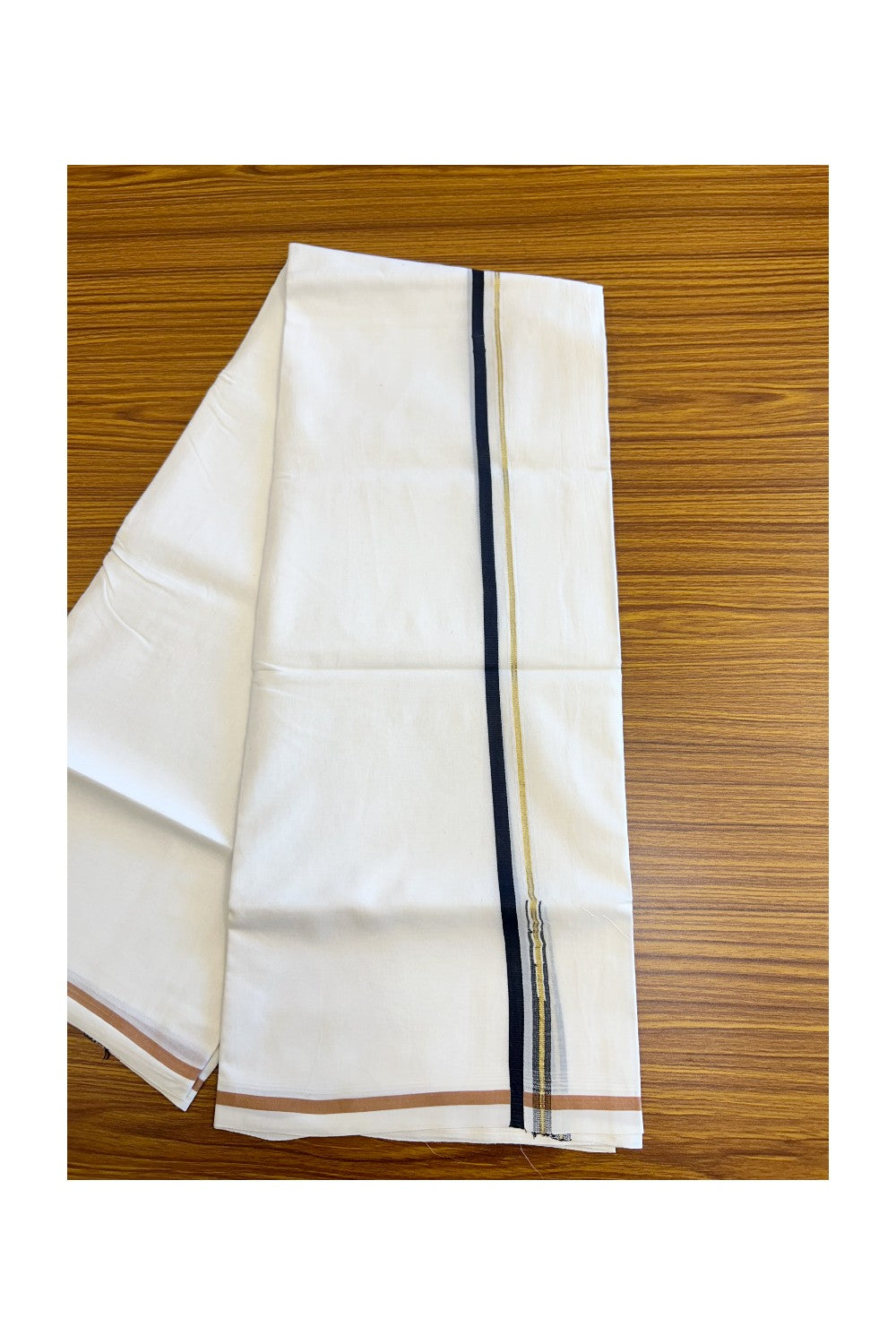 8% DISCOUNT!! KaithariKada Balaramapuram 100% Cotton PURE WHITE Double Mundu/Dhoti - 100x100  Puliyilakkara kasavu Black chutty - 1KK5067KK