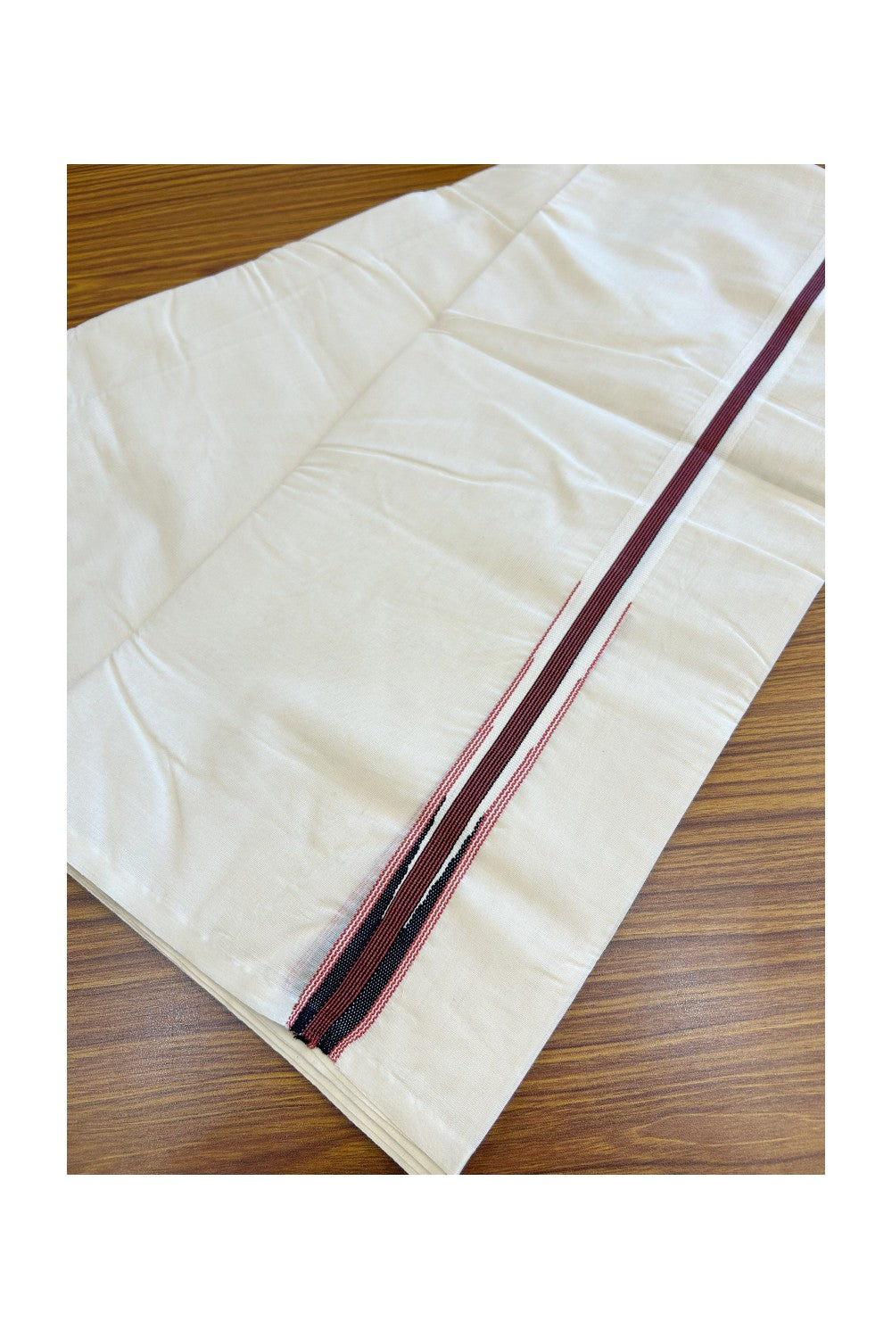 SHORT DHOTI SPECIAL! Kaitharikada.com - 19% Discount! Balaramapuram Double Off white - (Unbleached) Mundu/Dhoti - 100X100 - 1 inch Kara & 45 inches Height  Puliyilakkara Red & Black Striped Chutty Kara - 1KK5122ASH