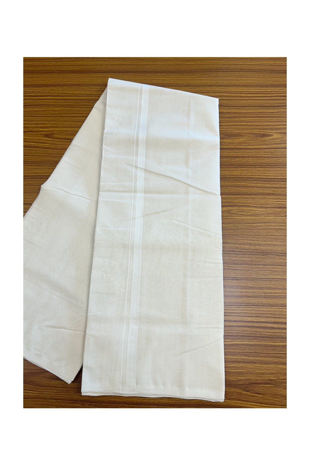 25% DISCOUNT! KaithariKada HANDLOOM Millpaav Balaramapuram - 100% PURE Cotton Off White Double (Unbleached) Mundu/Dhoti - 1.5 cm White kara - 1KK5162RAM