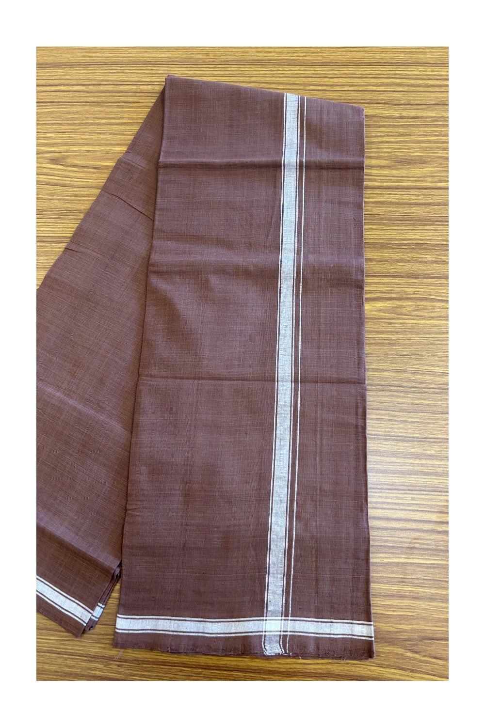 KaithariKada 100% Pure Cotton - HANDLOOM Single Mundu/Dhoti Dark Brown COLOUR BODY & White 1 inch Kara (2 meter / 4 muzham) - 1KK8004KK