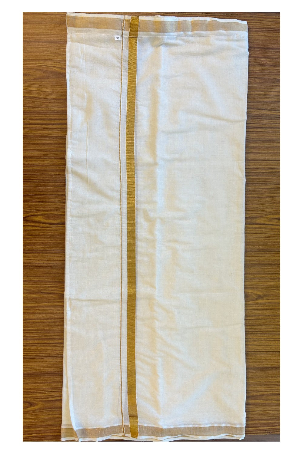 KaithariKada Balaramapuram 100% Pure Cotton SINGLE Off white VELCRO Mundu/Dhoti  - 1.5inch Gold Kasavu kara  (2 metre / 4 muzham) - 1KK5016KK