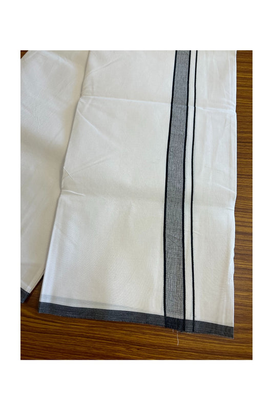 17% DISCOUNT! KaithariKada Balaramapuram 100% Cotton Pure WHITE Single Mundu/Dhoti-100s 1.25 inch BLACK Shaded kara (2 meter / 4 muzham)- 1KK5043ASH
