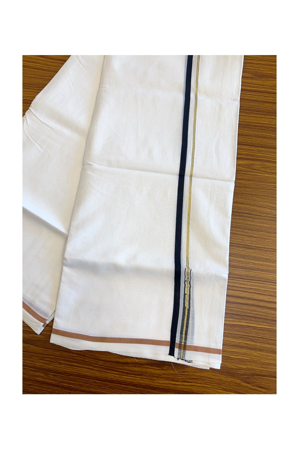 8% DISCOUNT!! KaithariKada Balaramapuram 100% Cotton PURE WHITE Double Mundu/Dhoti - 100x100  Puliyilakkara kasavu Black chutty - 1KK5067KK