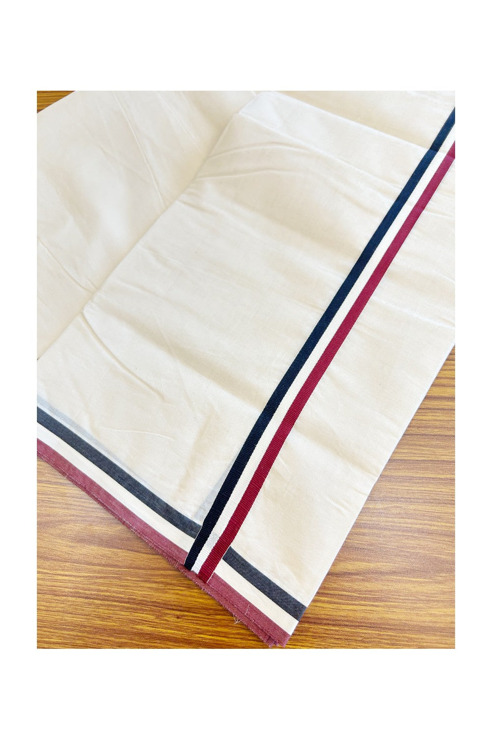 ADMK VESHTI - 22% DISCOUNT! KaithariKada 100% Cotton off white Double - (Unbleached) Mundu/Dhoti - 100X100 - 0.75 inch Black White & Maroon kara - 1KK5126ASH