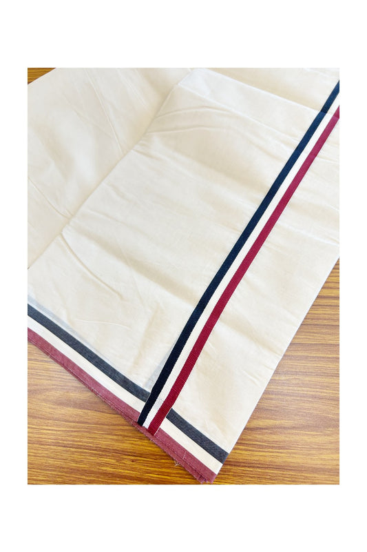 ADMK VESHTI - 22% DISCOUNT! KaithariKada 100% Cotton off white Double - (Unbleached) Mundu/Dhoti - 100X100 - 0.75 inch Black White & Maroon kara - 1KK5126ASH