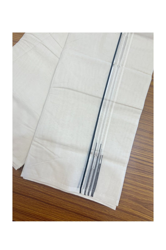 19% Discount !! KaithariKada Balaramapuram 100% Cotton Double OFF WHITE (Unbleached) - Mundu/Dhoti-100x100 1 cm Puliyilakkara Chutty Silver Kasavu & Black double chutty Kara- 1KK5158ASH