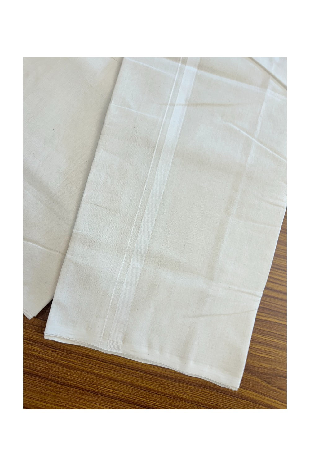 25% DISCOUNT! KaithariKada HANDLOOM Millpaav Balaramapuram - 100% PURE Cotton Off White Double (Unbleached) Mundu/Dhoti - 1.5 cm White kara - 1KK5162RAM