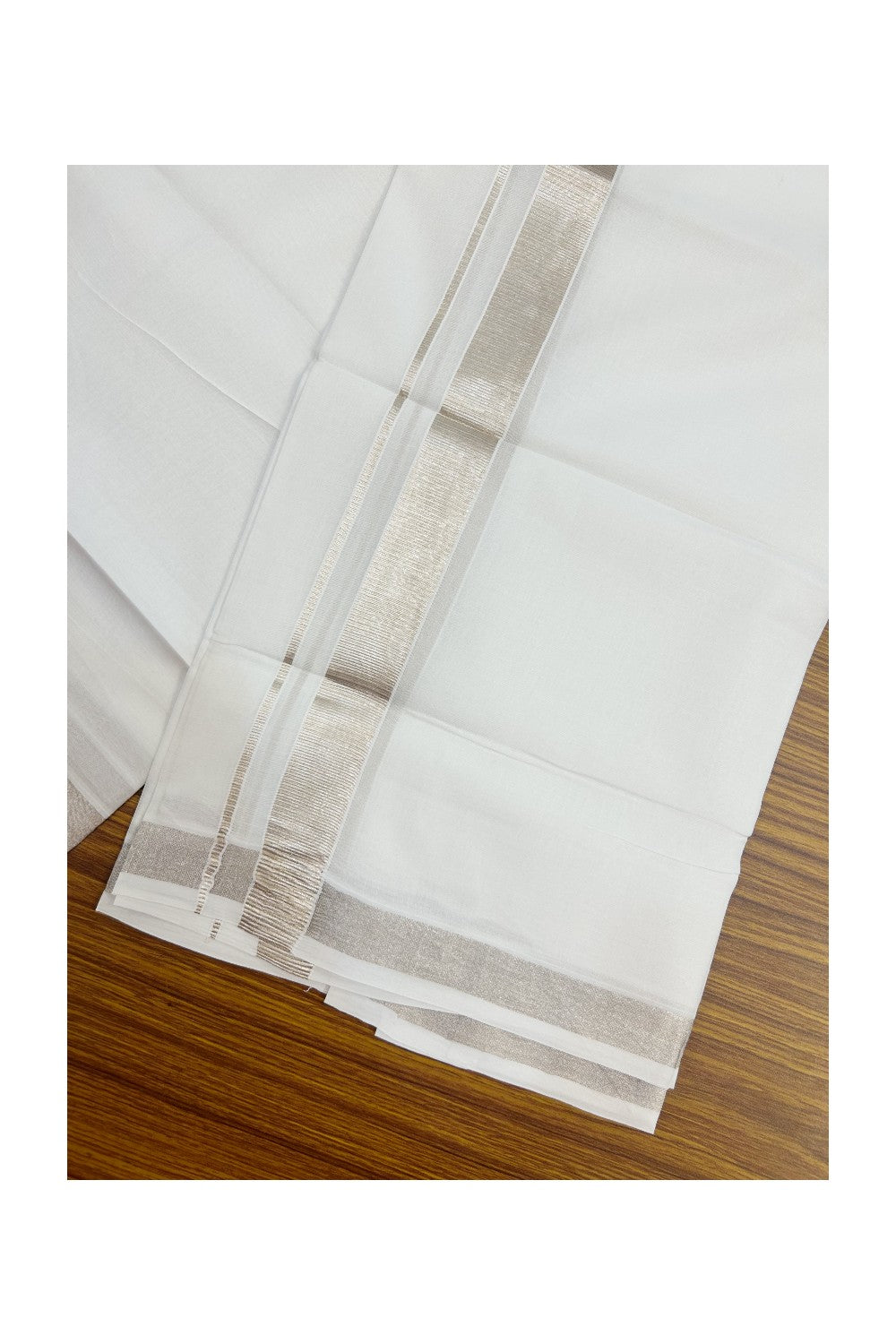 20% DISCOUNT!! KaithariKada Balaramapuram 100% Cotton DOUBLE PURE WHITE Mundu/Dhoti - 100x100 - 1 inch Silver Kasavu Kara - 1KK5191CKS