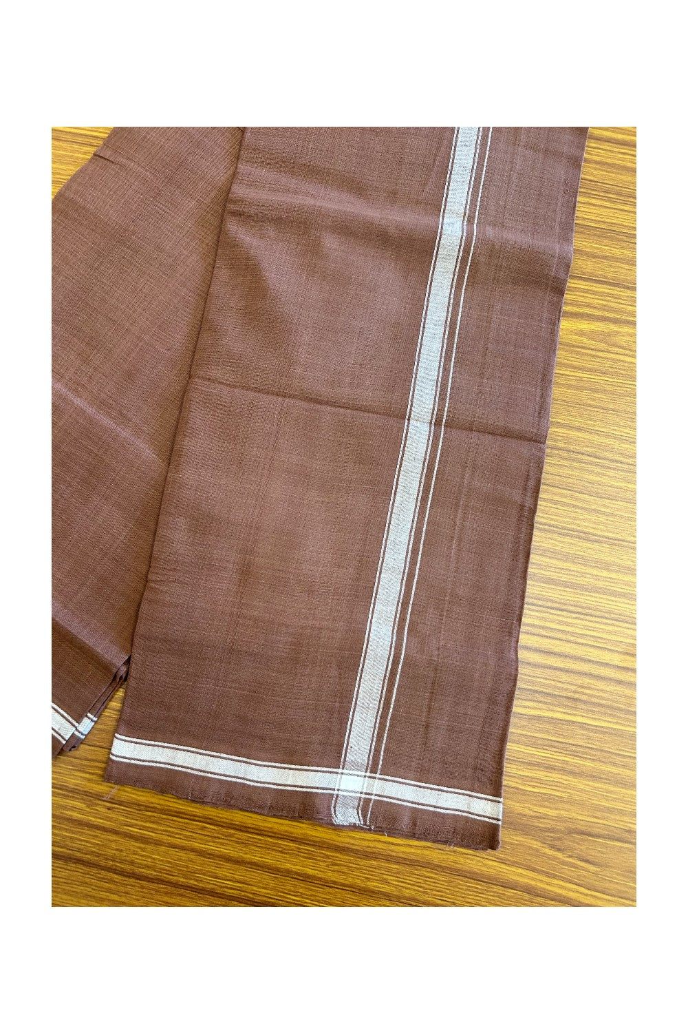 KaithariKada 100% Pure Cotton - HANDLOOM Single Mundu/Dhoti Dark Brown COLOUR BODY & White 1 inch Kara (2 meter / 4 muzham) - 1KK8004KK