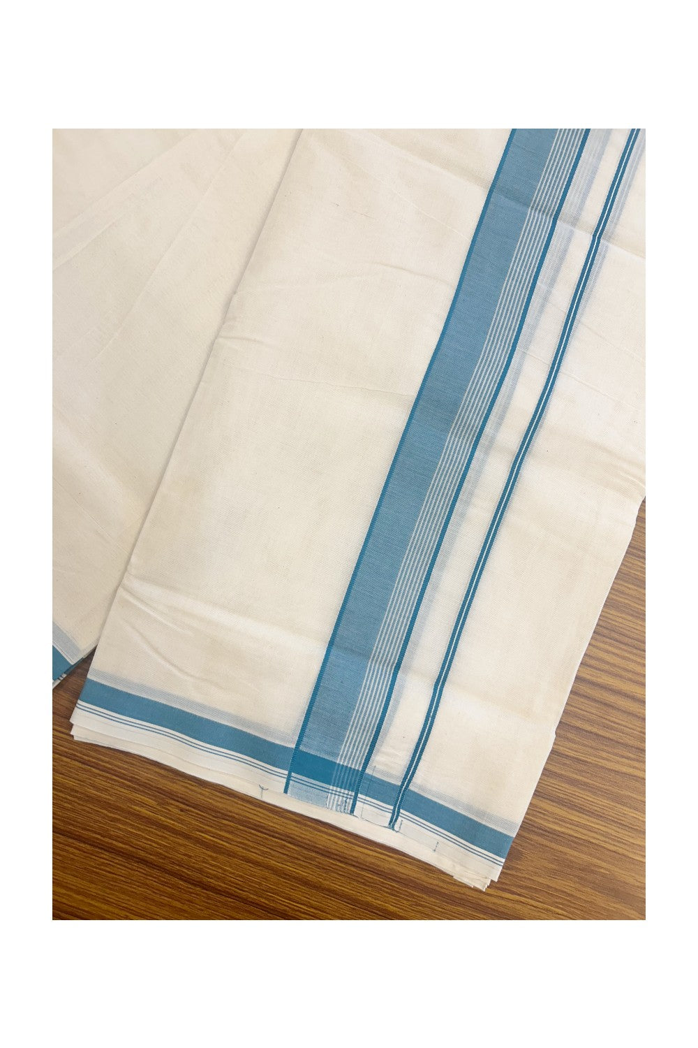 3% Discount KaithariKada Balaramapuram 100% Cotton Off White Double - (Unbleached) - Mundu/Dhoti - 100x100 - 1.5 inch Military Green Stripes Kara - 1KK5199ASH