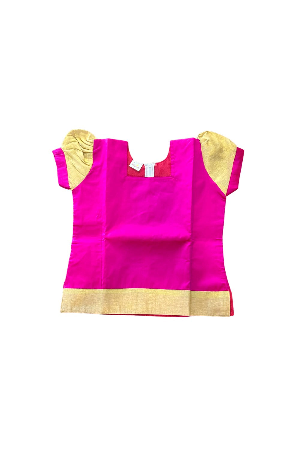 Midukki-Traditional South Indian Kids Pattu Pavada- Magenta top offwhite skirt with kasavu - Age 10 - KK10MID001