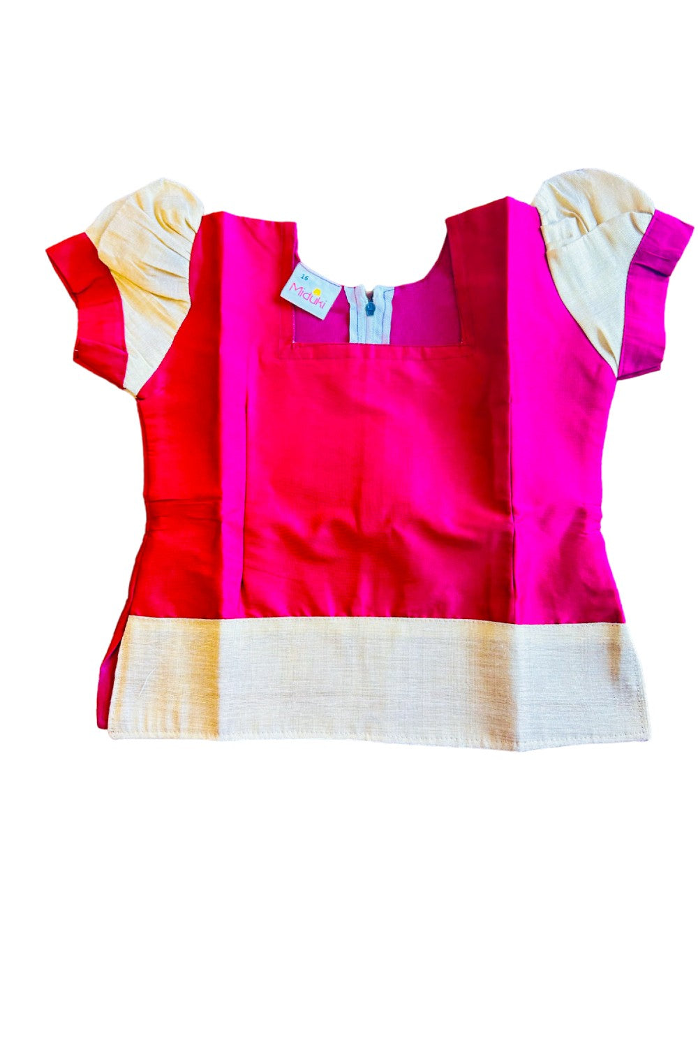 Midukki-Traditional South Indian Kids Pattu Pavada-Red Top offwhite skirt with kasavu- Age 2 - KK2MID001