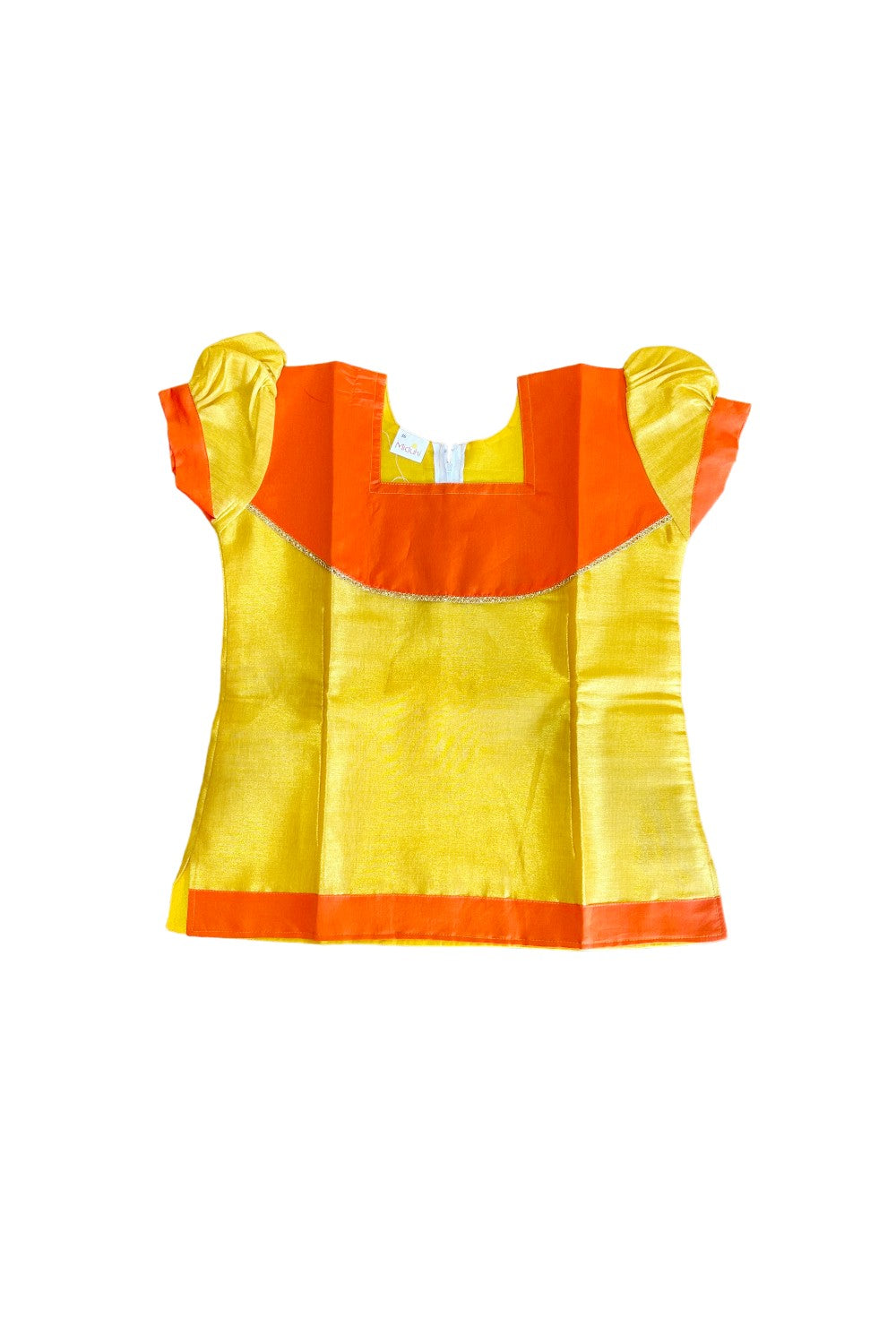 Midukki-Traditional South Indian Kids Pattu Pavada- Yellow tissue top orange skirt- Age 12 - KK12MID001