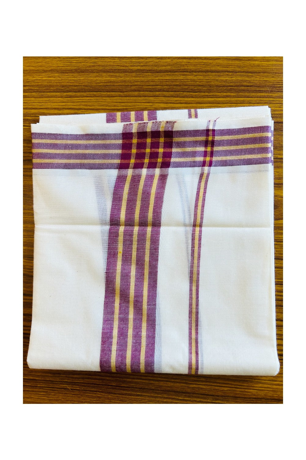 16% Discount!! KaithariKada - Kerala Cotton Single Set Mundu - Maroon & Yellow Kara-1KK301VIN