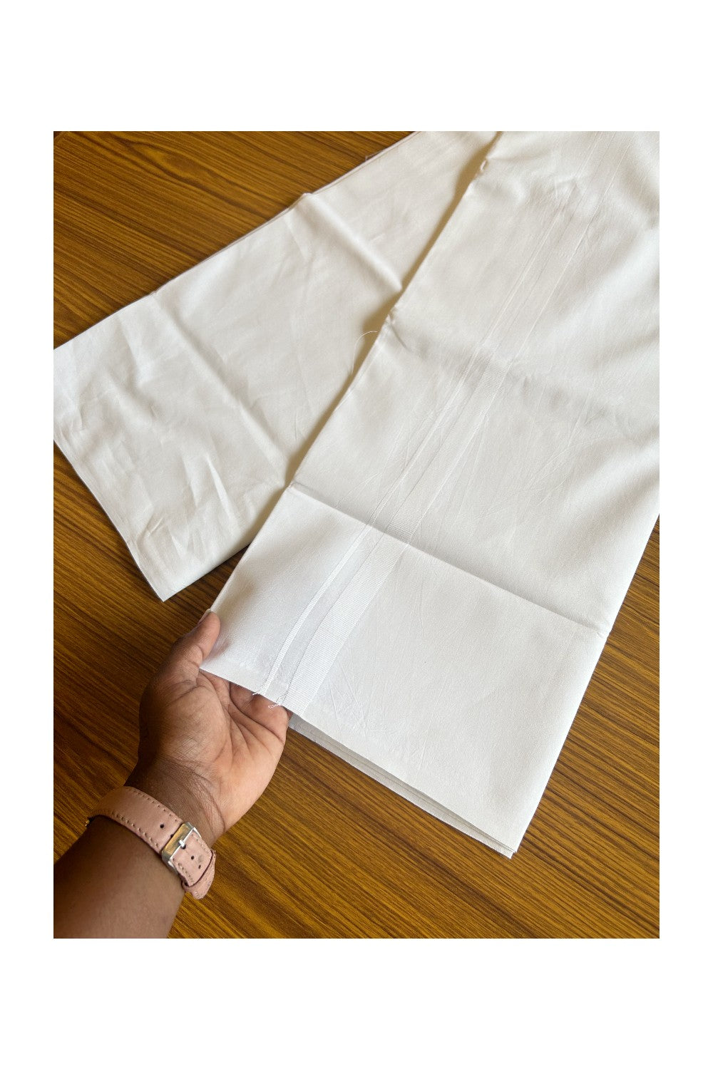 23% DISCOUNT ! KaithariKada Balaramapuram 100%  COTTON SINGLE PURE WHITE Mundu/Dhoti-100s Twisted- 0.5 inch White Kara (2 meter / 4 muzham) - 1KK5009ASH