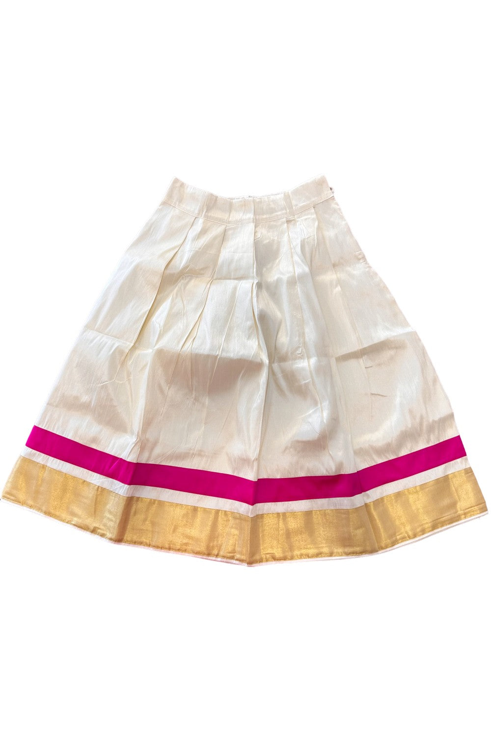Midukki-Traditional South Indian Kids Pattu Pavada- Magenta top offwhite skirt with kasavu - Age 10 - KK10MID001