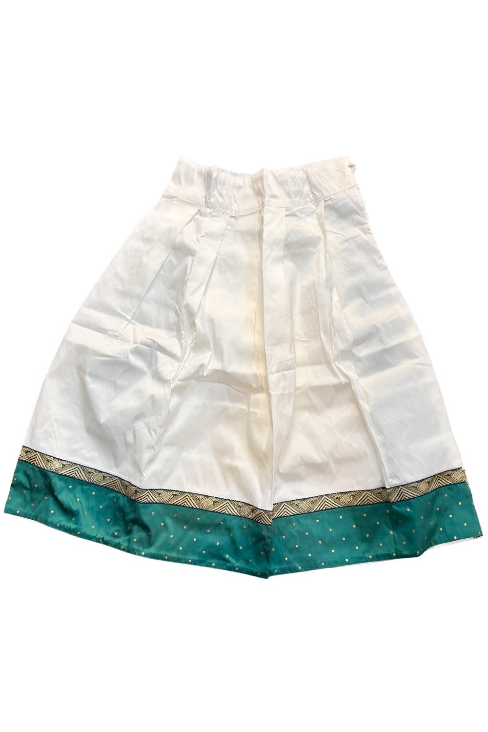 Midukki-Traditional South Indian Kids Pattu Pavada- Green top offwhite skirt with green border - Age 8 - KK8MID001