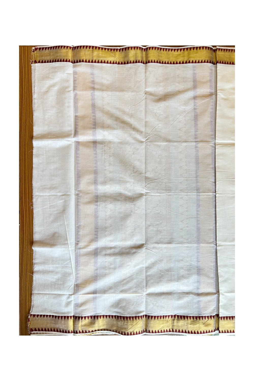 28% Discount!!! Kaitharikada Kerala Saree - Cotton Kasavu 24 Inch Pallu Maroon Temple Heavy Work Saree With Flower Design -1KK1001NEW