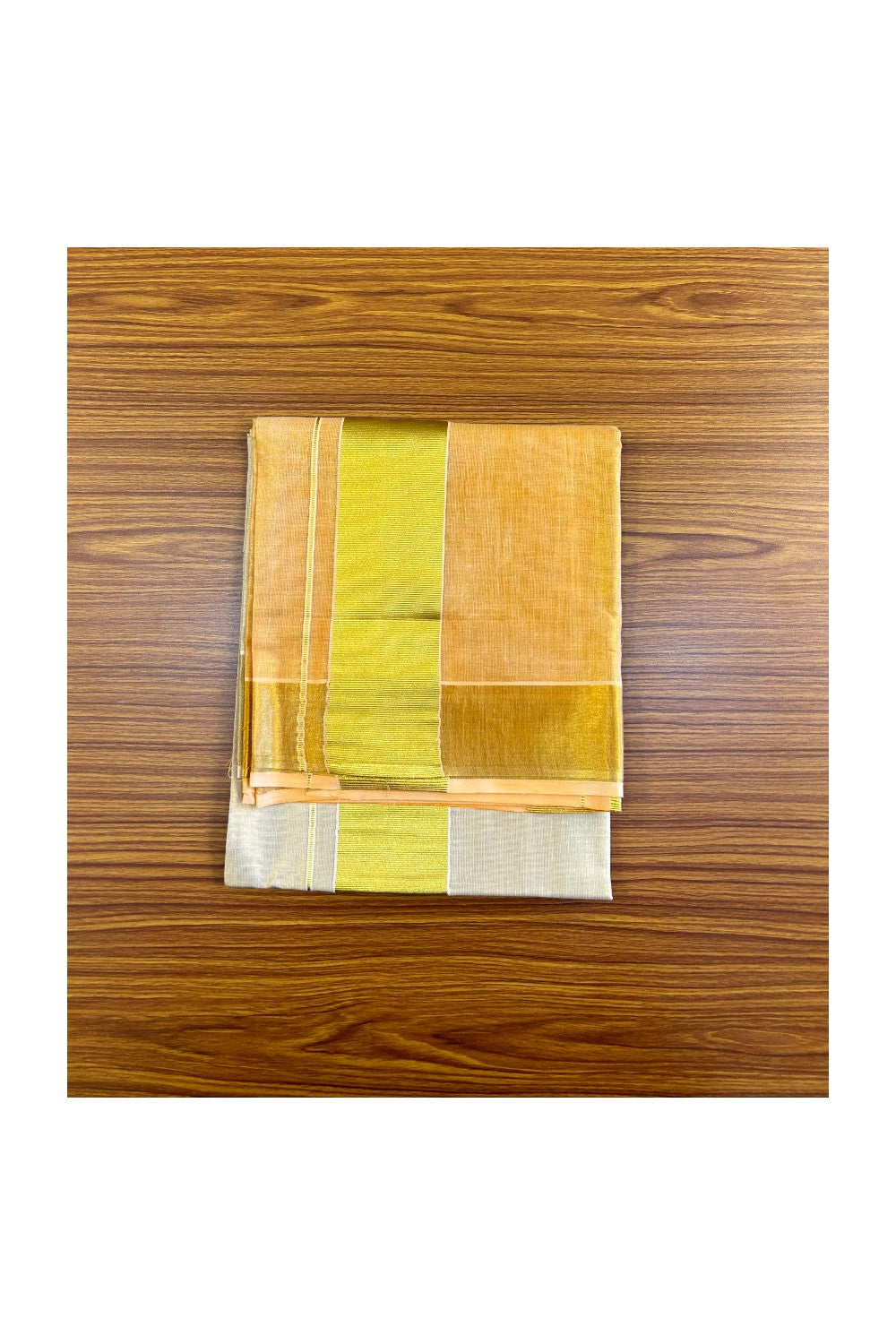 36% Discount!! KaithariKada - Kerala Tissue Single Set Mundu - Tie & Dye Half Light Orange Colour Design - Kasavu Big Kara - 1KK491MUR