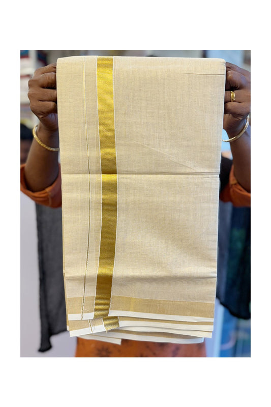 5% Discount! KaithariKada Balaramapuram 100% Cotton 80x72 - Gold Kasavu TISSUE Double Dhoti/Mund 1.75 inch gold kara - 10KK5151PMC