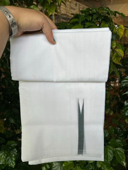 25% Discount!! NEW ULTRA PURE WHITE THREAD HANDLOOM Balaramapuram - 100% MERCERISED Cotton Double Mundu/Dhoti - 120 twisted warp x 80s weft - Dark Green Chutty Kara- 10KK5248 REA