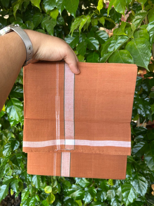 HANDLOOM Single KaithariKada - 10% Discount ! 100% Pure Cotton -  Mundu/Dhoti  KAVI COLOUR BODY 2cm WHITE Kara Green Stripes Chutty (2 meter / 4 muzham)- 10KK8026ELA