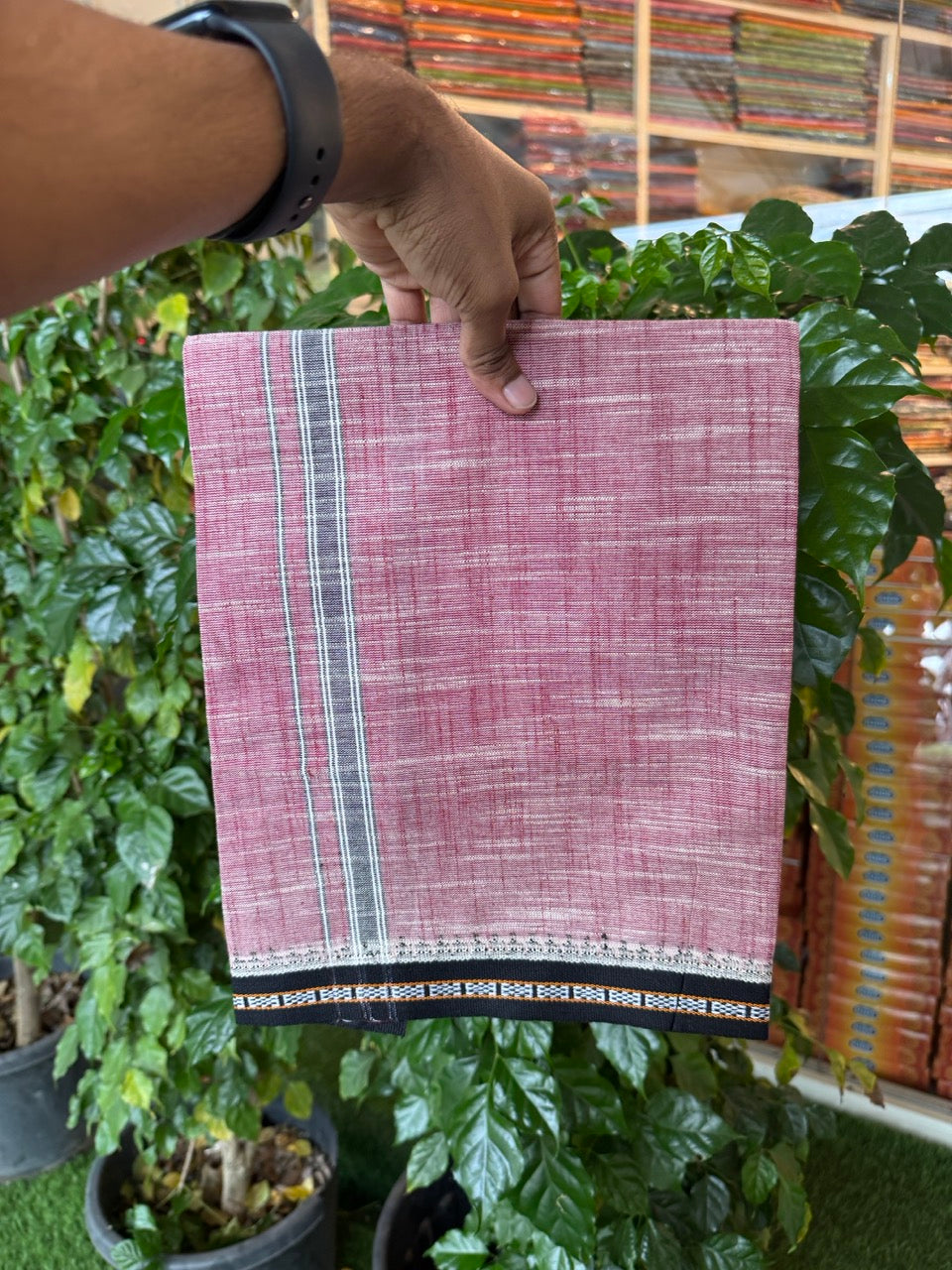 Premium Kathar Type Mund Pure cotton - Kaitharikada - Single Kaily / Lungi - 1.25 inch Black Kara kuppadam Border with Purple White Shaded colour body  (2 meter / 4 muzham)- 10 KK8031 MUT