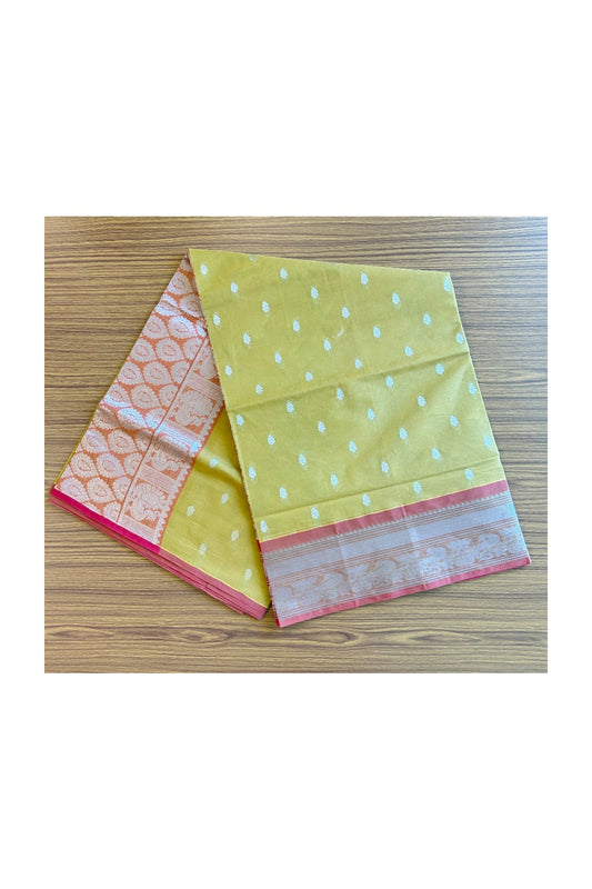 KaithariKada- Balaramapuram Saree - 100% PURE Cotton Silk - Mustard Yellow & Chillly Red. Design -10KK1005PAN.