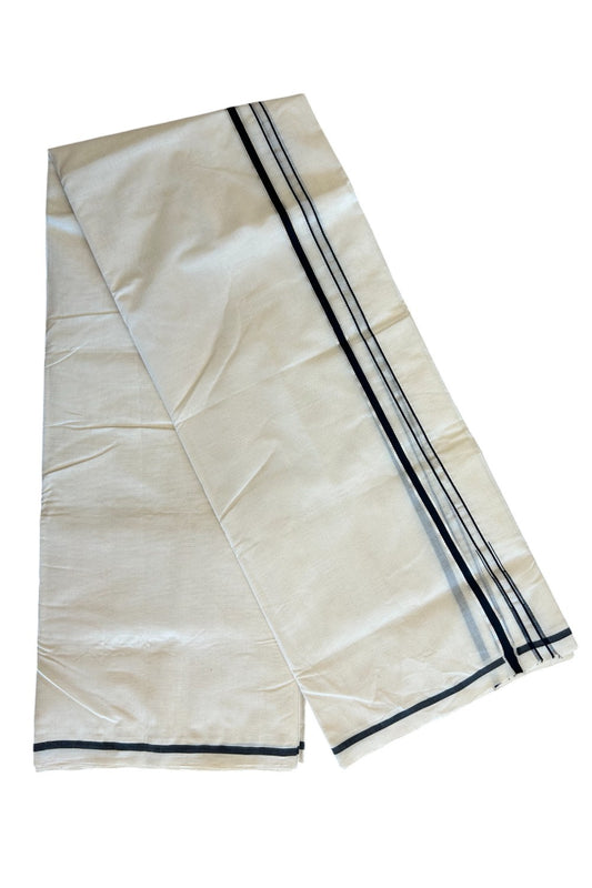 26% Discount KaithariKada HANDLOOM Millpaav Balaramapuram - 100% PURE Cotton off white - (Unbleached) Double Mundu/Dhoti - 0.5 inch  Puliyilakkara silver kasavu & Black Chutty - 10KK5011RAM