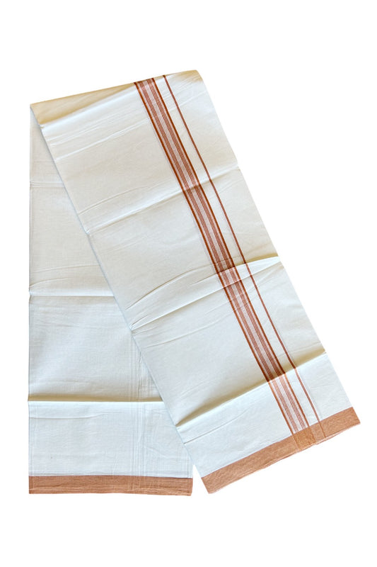 8% Discount ! Kaitharikada Balaramapuram 100% Cotton PURE WHITE SINGLE Mundu/Dothi- 2 inch Orange Striped Kara (2 meter / 4 muzham) - 10KK5032GAN