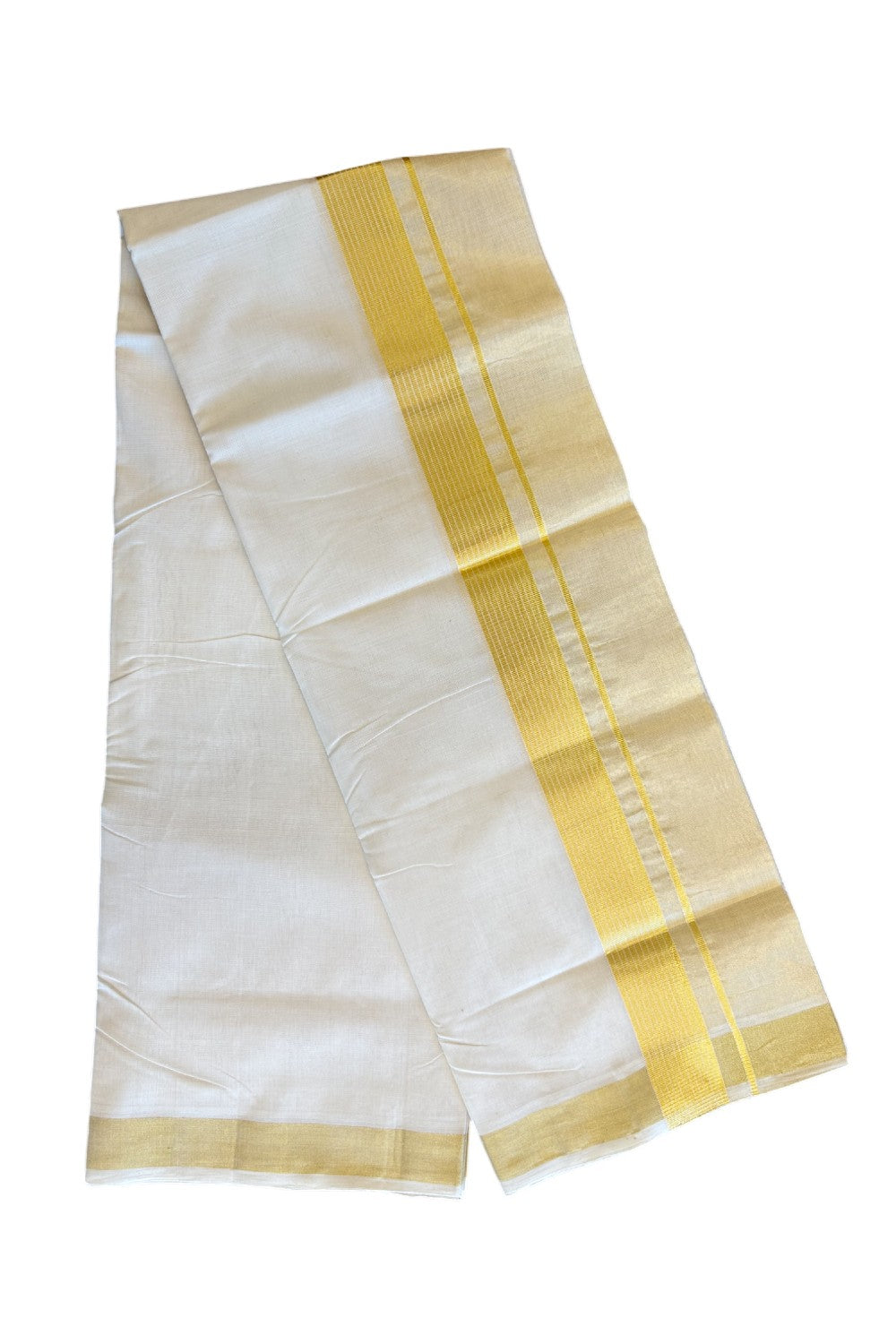 KaithariKada HANDLOOM UNAKKUPAAV Balaramapuram - 100% PURE Cotton Off White  (Unbleached) Mundu/Dhoti & Neriyath set - 7 Inch Kasavu stripes tissue Kara - 10KK5097ABH