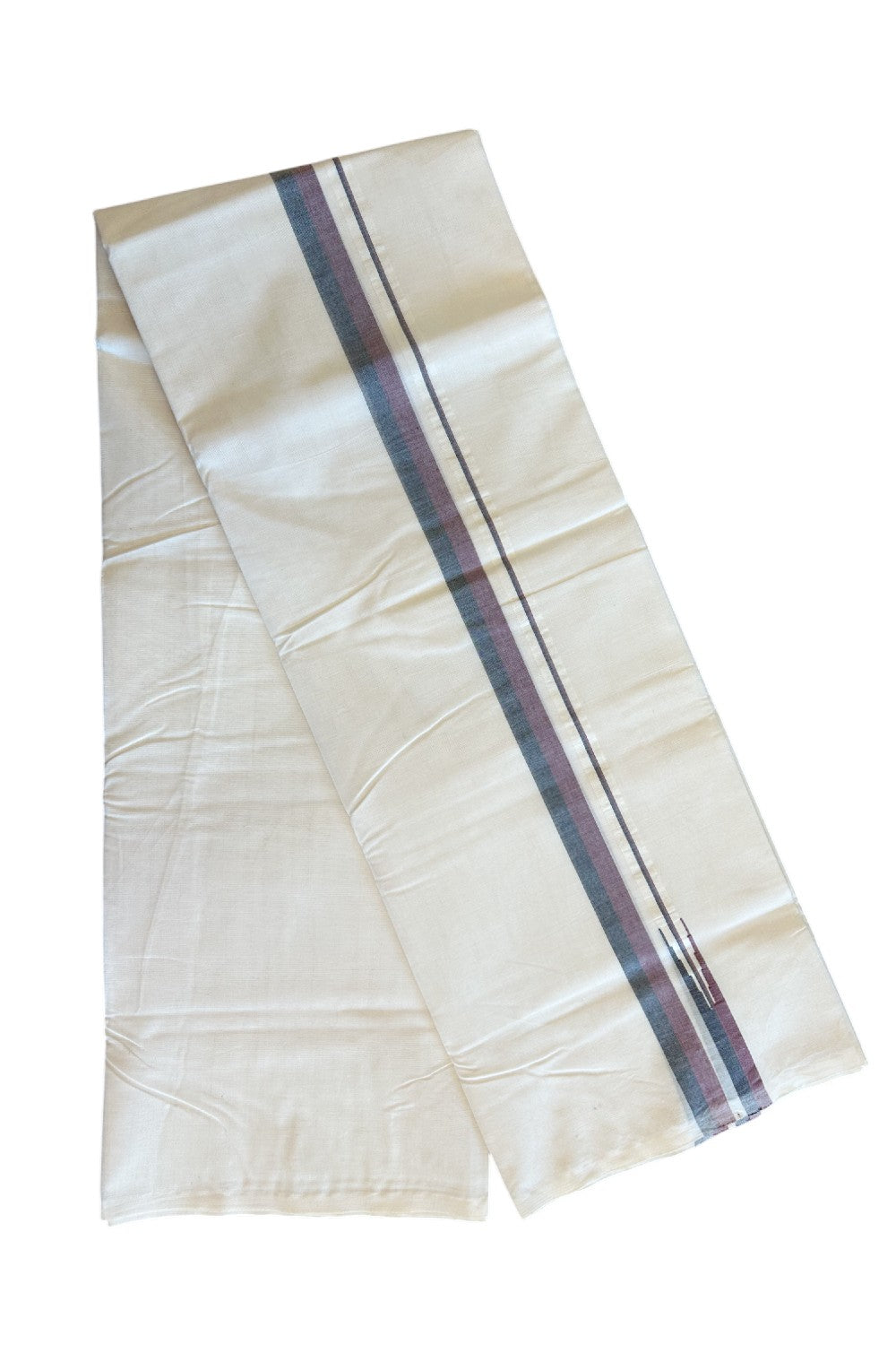 Dmk Veshti - 19% Discount !! KaithariKada Balaramapuram Double Off white - (Unbleached) Mundu/Dhoti - 100X100 - 1 inch Puliyilakkara Maroon & Black Chutty Kara - 10KK5101ASH