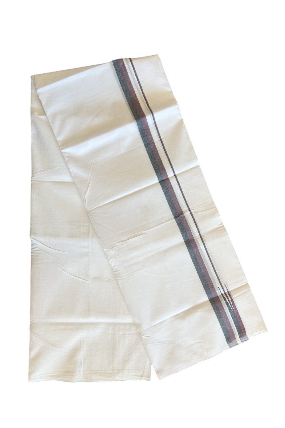 DMK Veshti SHORT DHOTI SPECIAL! 25% Discount !! KaithariKada Balaramapuram PURE WHITE - Mundu/Dhoti - 100X100 - 1 inch kara & 49 inch Height Puliyilakkara Maroon & Black Chutty Kara 3.58 meters - 8KK5127ASH