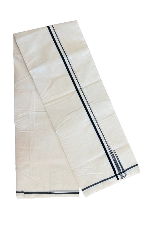 27% DISCOUNT!! KaithariKada Balaramapuram 100% Cotton off white Double - (Unbleached) Mundu/Dhoti-100x100  Puliyilakkara Double Chutty 0.25 inch Black Kara - 10KK5140ASH
