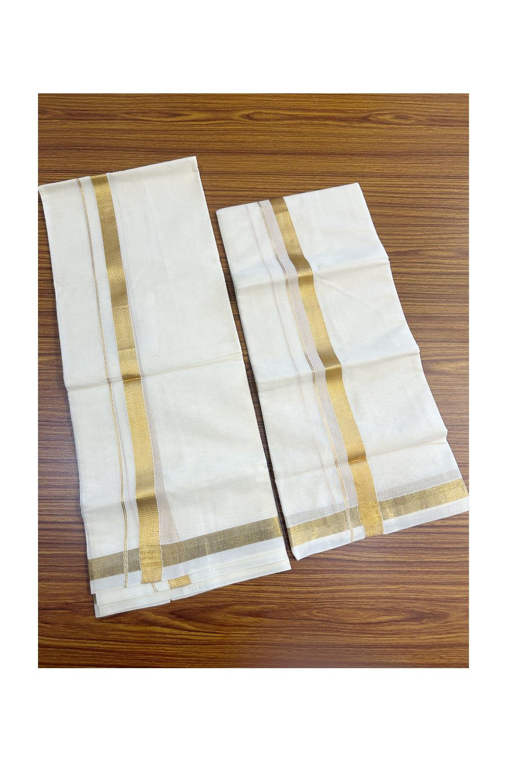 25% Discount!! KaithariKada - Kerala Pure Cotton OFF WHITE SINGLE SET MUND FOR WOMEN - EXTRA LENGTH - Gold Kasavu Kara - 10KK5152PMC