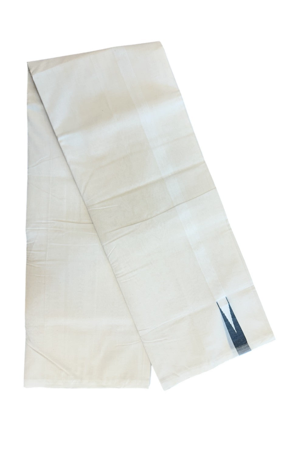 25% DISCOUNT!! KaithariKada HANDLOOM MILPAAV Balaramapuram - 100% PURE Cotton OFF White Double - (Unbleached) Mundu/Dothi - 100x100 - 2 cm Black chutty - 9KK5177RAM
