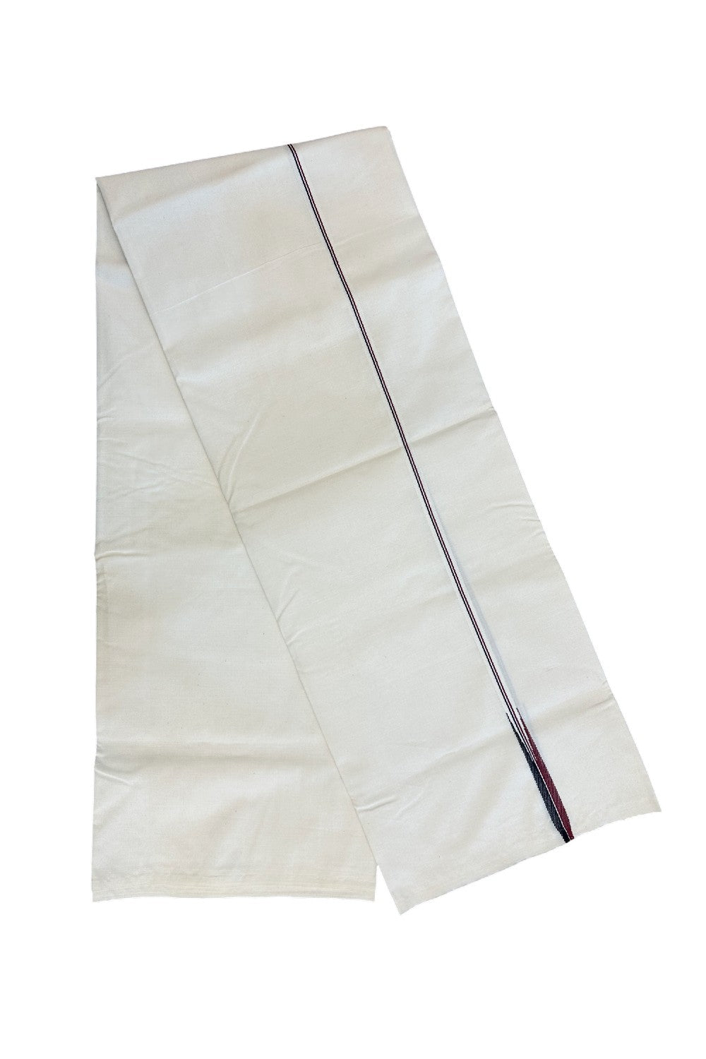 ADMK VESTHI 29% DISCOUNT ! KaithariKada Balaramapuram 100% COTTON SINGLE OFF WHITE (Unbleached) Mundu/Dhoti-100X100- 1 cm  Puliyilakkara Maroon & Black Chutty Kara (2 metre - 4 muzham) - 10KK5179ASH